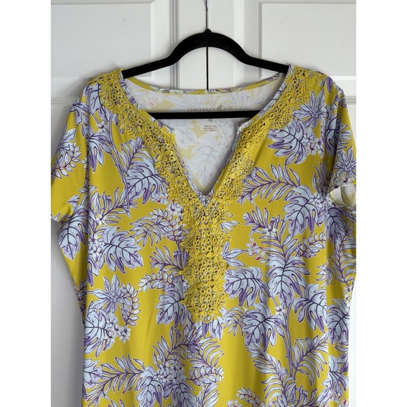 Caribbean Joe Mini Tropical Lightweight T-shirt V-neck Dress Yellow Purple Sz XL - Picture 3 of 10
